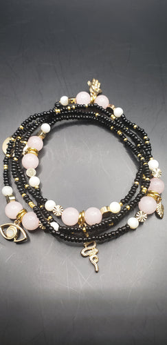 Waistbeads with Rose Quartz and White Moonstone