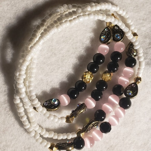 White, Pink and Black Waistbeads